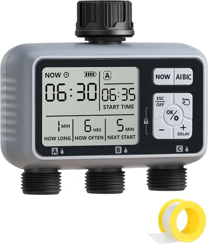 Miniatura 11 de DEWENWILS Temporizador de manguera de agua de 2 zonas: temporizador de rociador programable con retardo de lluvia, riego manual y riego automático