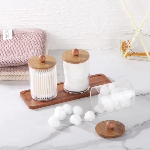Miniatura 5 de Tbestmax - Soporte Qtip con bandeja de tocador, dispensador de recipientes de baño transparentes para almacenamiento, soporte para hisopos