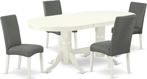 East West Furniture VADR5-LWH-07 - Juego de comedor de 5 piezas, incluye una mesa de comedor ovalada con hojas de mariposa y 4 sillas Parson