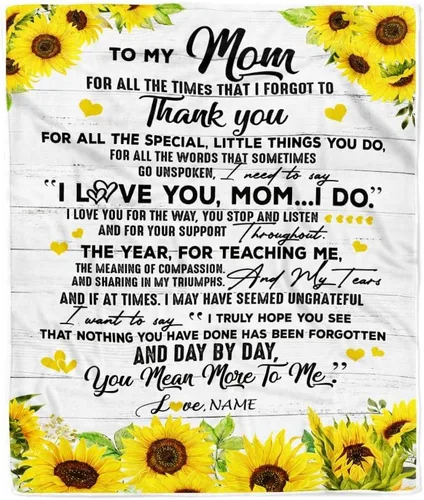 Miniatura 26 de Manta de vellón personalizada con texto en inglés «To My Mom», diseño de girasol de hija e hijo, carta de amor con texto en inglés «You are the
