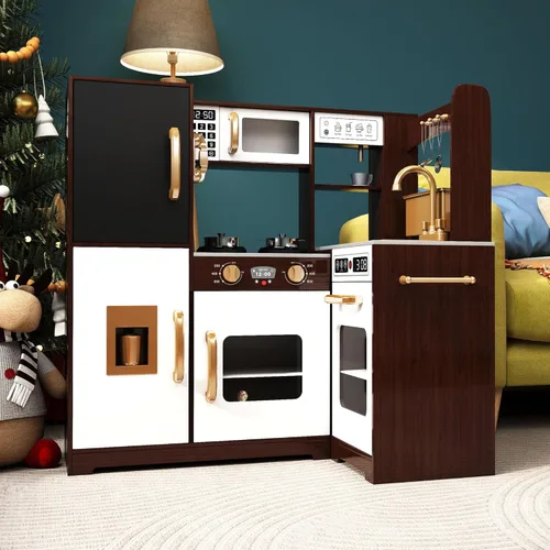 Miniatura 6 de TaoHFE Rincón de Espresso para Jugar Cocina con Luces, Juego de Cocina para Niños de 1 a 3 años, Juego de Cocina de Juguete para Niños Marrón