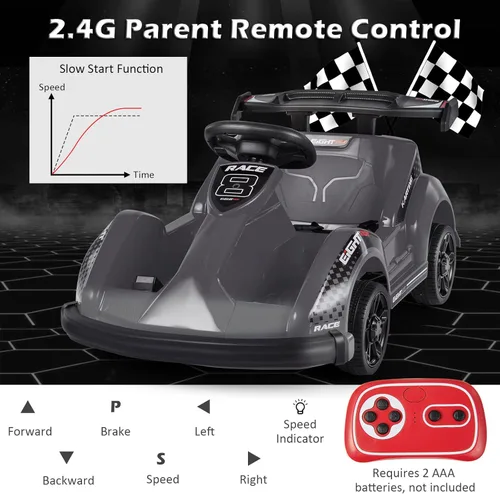 Miniatura 3 de Costzon Go Kart Racer de 6 V con control remoto de 2.4 G, juguete eléctrico para niños con cinturón de seguridad, música, puerto USB, Negro