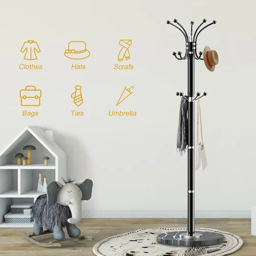 Miniatura 5 de Snaikor Perchero de Metal con Base de Mármol Natural, Perchero Moderno Independiente, Perchero Giratorio de 360° con 14 Ganchos, Perchero