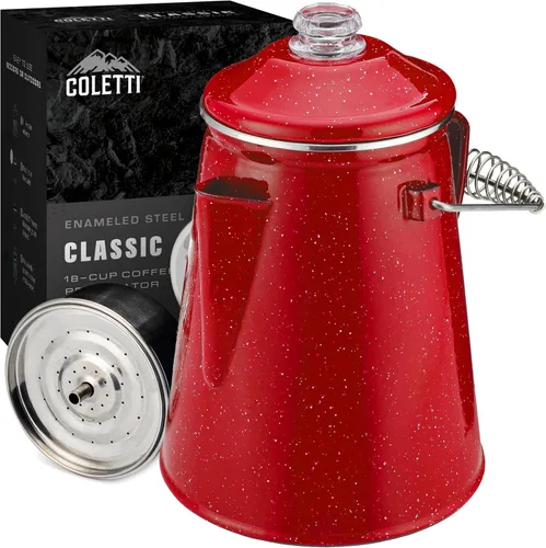 Miniatura 13 de COLETTI Cafetera Percolator clásica: la cafetera de camping más nostálgica, ahora modernizada [esmalte negro, 12 tazas]