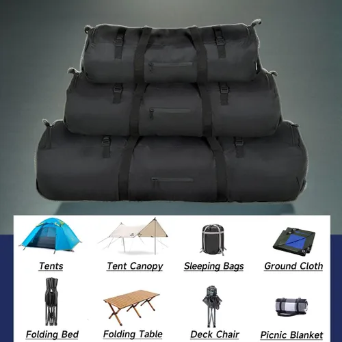 Miniatura 5 de Arxus Bolsa de lona extra grande para equipaje de viaje, deporte y campamento con correa para el hombro, Negro