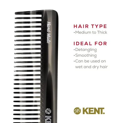 Miniatura 6 de Kent 92T - Peine desenredante de dientes anchos de grafito negro para cabello rizado, ondulado y grueso, ideal para usar en cabello mojado, suave