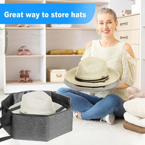 Miniatura 9 de Caja de Almacenamiento de Sombreros, Cajas de Sombreros para Almacenamiento de Mujeres, Soporte de Sombreros Vaqueros para Viajes, Estuche Portador