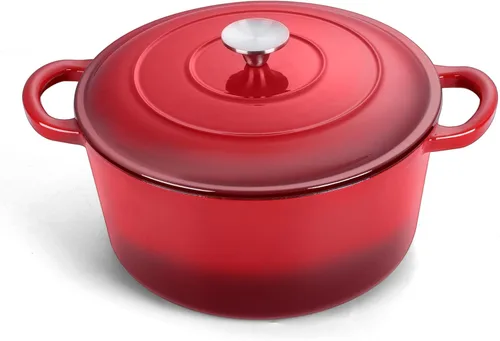 Miniatura 23 de TeamFar 6QT Horno Holandés con Tapa, Olla de Cocina de Hierro Fundido Esmaltada Antiadherente para Guisar, Hornear, Brasear, Apto para Varias Azul