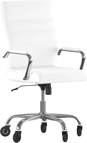 Miniatura 10 de Flash Furniture Whitney - Silla de oficina giratoria ejecutiva de LeatherSoft con respaldo alto y marco negro, brazos y ruedas de ruedas