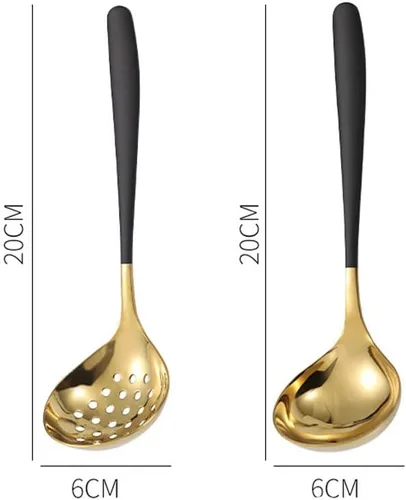 Miniatura 2 de Colador de sopa de oro negro Colador de cuchara ranurada Skimmer Colador Salsa Servidor de salsa Servidor de acero inoxidable Negro/Oro