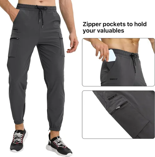Miniatura 2 de BROKIG Pantalones deportivos ligeros para hombre, con bolsillos con cremallera, ajustados, atléticos, senderismo, gimnasio, atletismo, pantalones