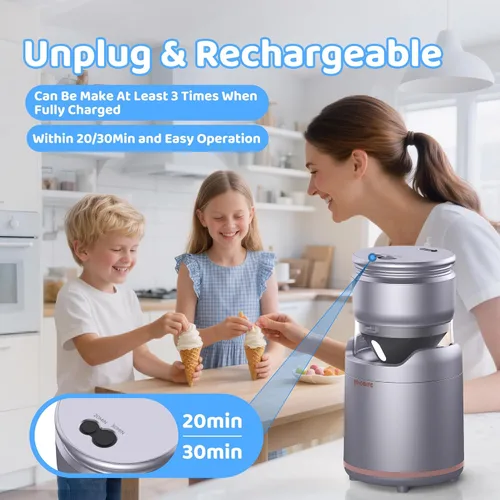 Miniatura 2 de BRIOBITE Máquina de helados, máquina de helado suave recargable con bajo ruido, compacta para 1-2 porciones, perfecta para sorbete, gelato, yogur