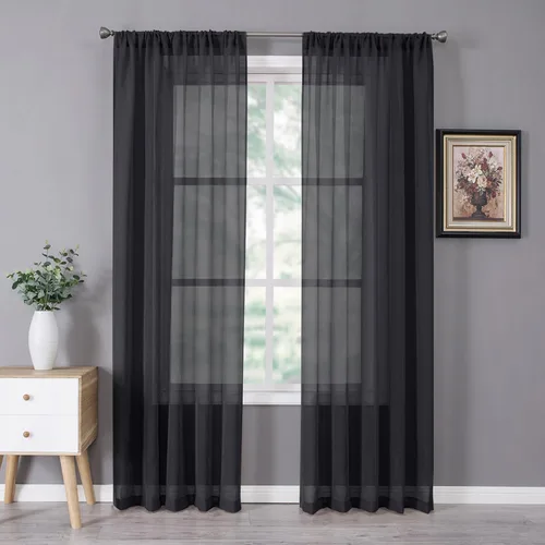 Miniatura 60 de Tollpiz - Juego de 2 paneles de cortinas de velo traslúcidas para media ventana, cortas, con textura de lino y bolsillo para cortinero, filtran