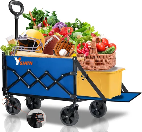 YSIATN Carrito Plegable con Portón Trasero - 300 libras Vagón Utilitario Plegable de Servicio Pesado con Ruedas de Freno - 100L Vagones Ligeros para
