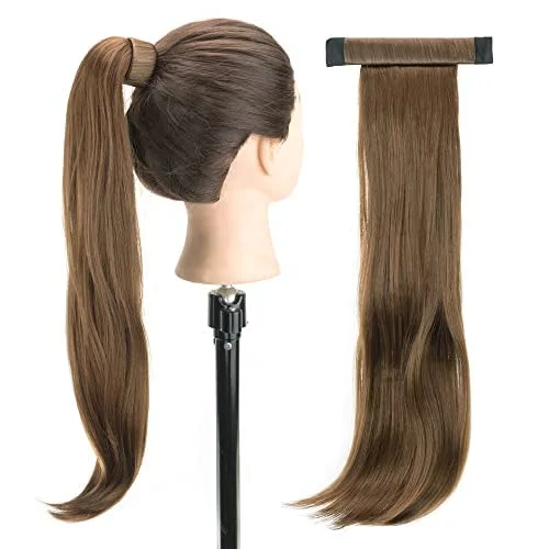 IMISSU Novelly Design - Extensión de pelo largo ondulado con cola de caballo con diadema flexible (marrón claro)