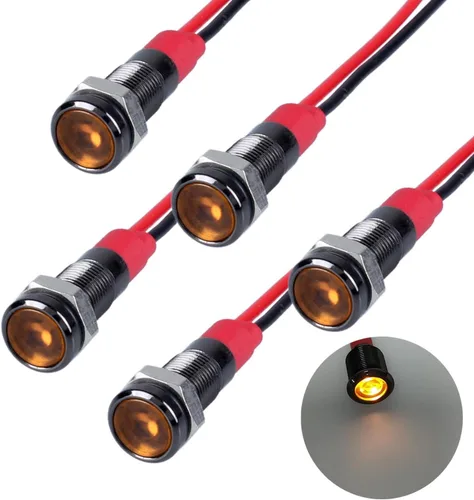 Miniatura 12 de 5 unidades de 0.236 in 12V-24V 20mA luz indicadora LED de metal de ahorro de energía, bisel cromado negro, orificio de montaje de 1/4 pulgadas