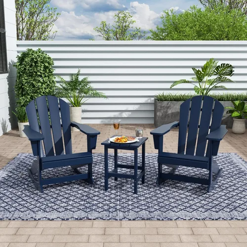 Miniatura 7 de WestinTrends Malibu - Juego de 3 sillas mecedoras Adirondack de polietileno para exteriores y patio con mesa auxiliar (2 plazas), color azul marino