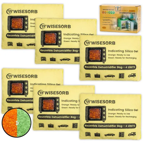 Miniatura 11 de Wisesorb Paquete de 2 bolsas deshumidificadoras de gel de sílice reutilizables de 17.64 oz, absorbentes de humedad que indican