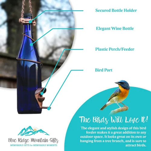Miniatura 2 de Blue Ridge Mountain - Comedero para pájaros para botella de vino, decoración de patio, comedero de pinzones, decoración de jardín para exteriores