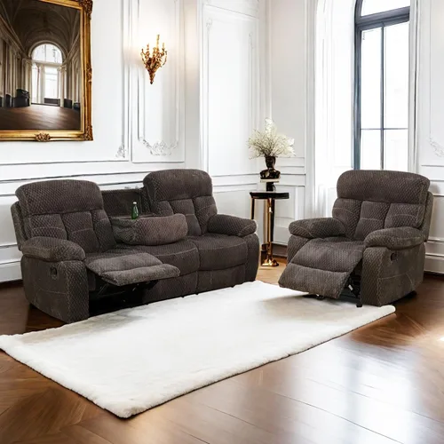 Miniatura 2 de Juego de sofá reclinable para muebles de sala de estar, juego de sofá y silla reclinable de pana verde, tela manual, sofá reclinable de 3 plazas