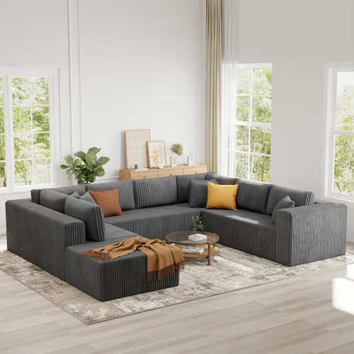 Miniatura 7 de Sofás deshuesados de 135 pulgadas para sala de estar, sofá nube en forma de L con diván de gran tamaño, sofá modular modular con asiento profundo