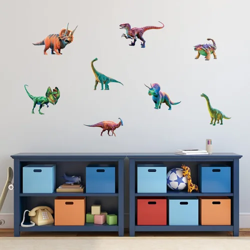 Miniatura 2 de Decalcomania - Calcomanías de pared de dinosaurio por P.D. Moreno, juego de 8 calcomanías para pared, calcomanías para decoración de dormitorio Dino