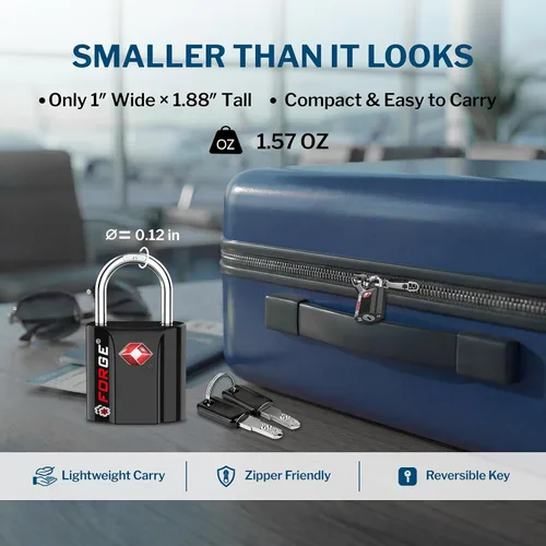 Miniatura 3 de Cerraduras de equipaje aprobadas por la TSA, cerraduras de viaje con llave de hoyuelo ultra seguras con cuerpo de aleación de zinc