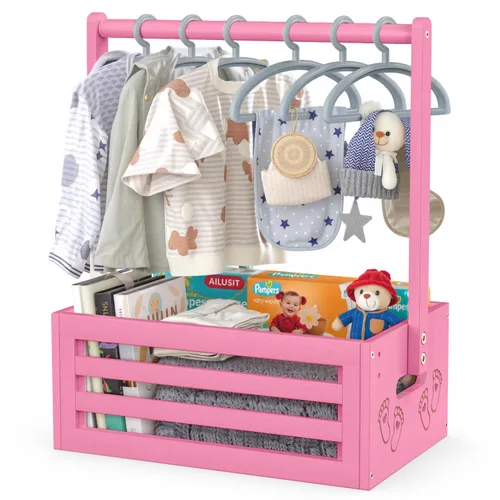 Miniatura 12 de BAMBOOHOMIE Cesta de Baby Shower, Canastas de Bebé con Asas y Percheros, Caja de Bebé para Baby Shower, Canasta de Regalo de Bienvenida para Bebé