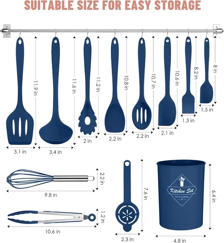 Miniatura 2 de Juego de utensilios de cocina, 12 piezas de utensilios de cocina de silicona (apto para lavavajillas), juego de espátulas resistentes al calor a 392