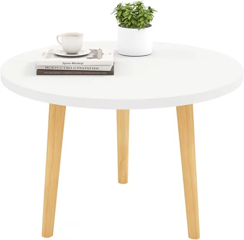 Mesa auxiliar redonda baja con 3 patas resistentes de madera maciza, escritorio de mesa para sentarse en el suelo, 23.6 pulgadas de profundidad x