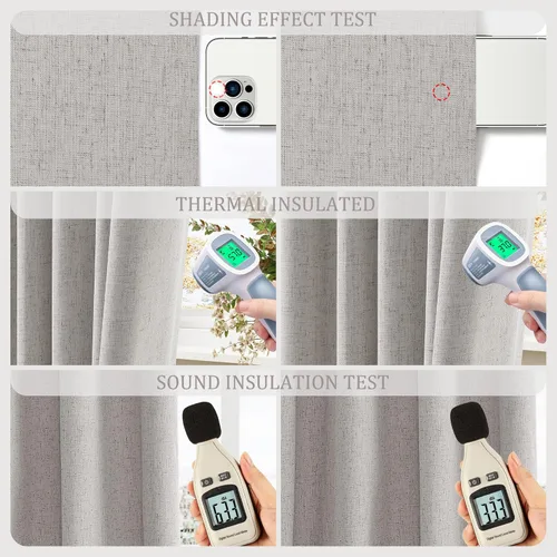 Miniatura 109 de Cream Linen Blackout Curtains 96 Length 2 Panels Set for Living Room Bedroom, 100% Black Out Thermal Insulated Linen Drapes, Room Darkening Grommet