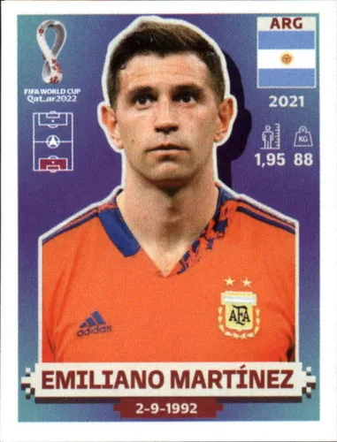 2022 Panini World Cup Soccer Sticker #ARG3 Emiliano Martinez Argentina Group C Official Qatar WC Album Sticker in Raw (NM or Better) - Measuring 2