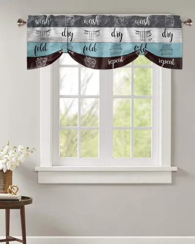 Miniatura 3 de Cenefa de amarre de corona verde de verano para ventanas, cenefas de cortina con bolsillo para barra, cenefa ajustable de madera retro para cocina