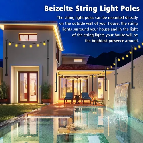 Miniatura 3 de Beizelte 4 Pack 5Ft String Light Poles,Outside String Lights,Outdoor Light Poles,Metal Poles Stand for Patio,Backyard,Deck