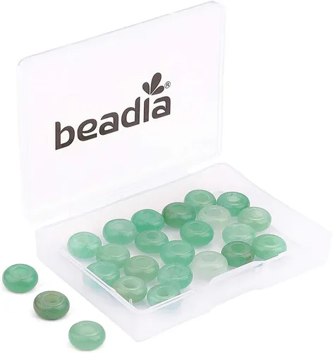 Miniatura 20 de BEADIA Cuentas de jade amarillo natural rondelle con orificio grande (5.5mm) cuentas sueltas semipreciosas para hacer joyas 0.55x0.295 pulgadas 12