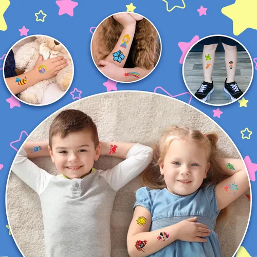 Miniatura 6 de Partywind 204 estilos de purpurina envueltas individualmente para niños, tatuajes falsos, sorpresa de cumpleaños para niños y niñas, suministros