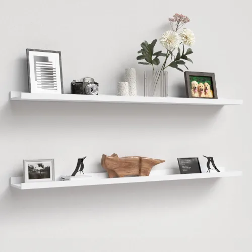 Miniatura 27 de Boswillon Juego de 2 estantes flotantes montados en la pared, modernos estantes de pared negros para almacenamiento con labio, estante de repisa