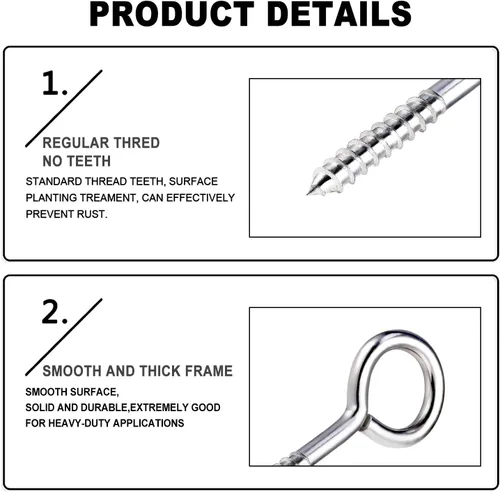 Miniatura 7 de YGAOHF Pernos de ojo grandes de 5 pulgadas atornillados – 4 ganchos de ojo de acero inoxidable atornillados resistentes, 500 libras de resistencia a