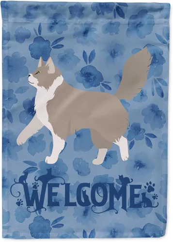 Miniatura 331 de Caroline's Treasures CK4813CHF - Bandera de bienvenida con gato abisinio azul, manga grande, para porche, para colgar en la pared, poliéster