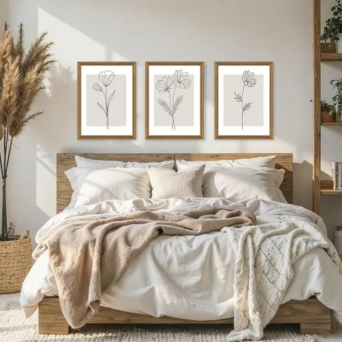 Miniatura 3 de ICHZUMW Arte de pared floral botánico neutro, decoración de pared de flores de granja en blanco y negro, impresiones en lienzo de arte lineal