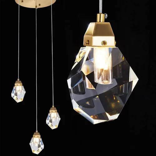 Miniatura 15 de Lámpara colgante de cristal de diamante de 1 luz, lámpara colgante mini para techo en acabado de latón cepillado dorado, lámpara colgante LED