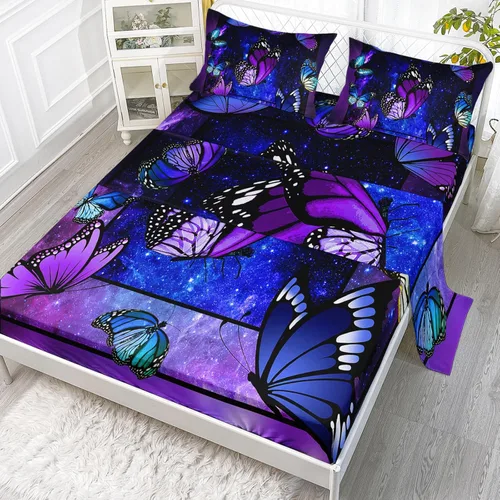 Miniatura 23 de Axolotl Juego de sábanas de gato negro de dibujos animados tamaño full, diseño de estrellas y luna impreso, ropa de cama para niños para decoración