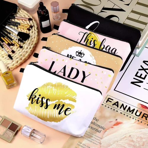 Miniatura 7 de Boao 10 bolsas de maquillaje con letras a granel, bolsa de cosméticos para mujeres, organizador de cremallera de viaje, bolsa de artículos