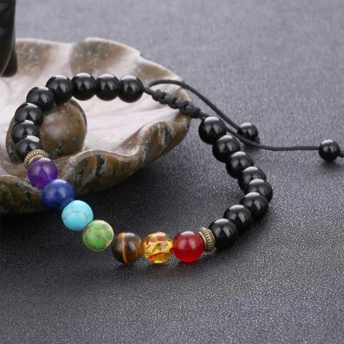 Miniatura 5 de Brazalete GelConnie de piedras de lava, 7 chakras, 0.32 pulgadas, piedra natural, para curación, alivio del estrés, yoga, ansiedad, aromaterapia