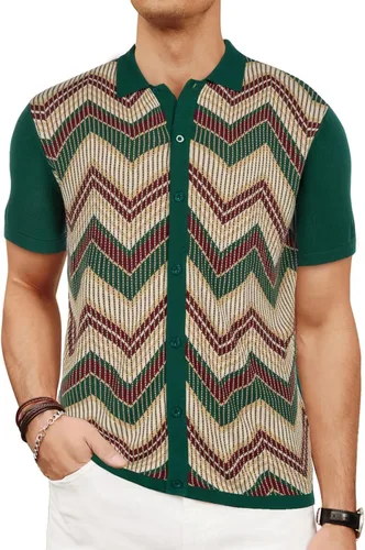 PJ PAUL JONES Polo de punto de manga corta para hombre, estilo vintage de los años 70, transpirable, cuello de solapa, con botones, camisas de golf