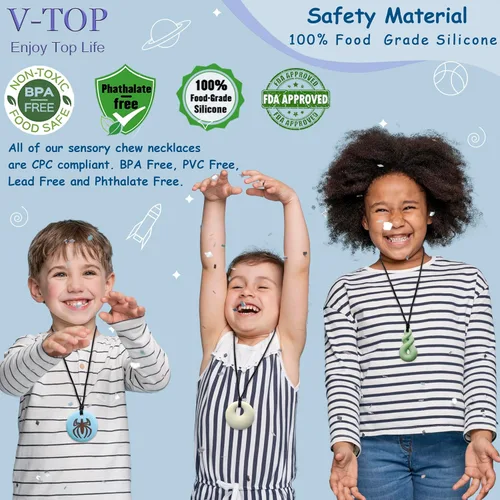 Miniatura 2 de Paquete de 8 collares masticables para niños y adultos, juguetes sensoriales para autismo, TDAH, SPD, masticar, morderse las uñas, juguetes
