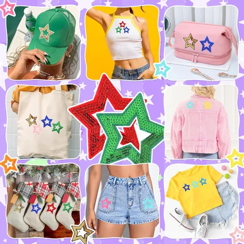 Miniatura 6 de Parches para planchar con estrellas abiertas para sombreros: funcolor 36 piezas de parches de estrellas de lentejuelas multicolor para bolsas