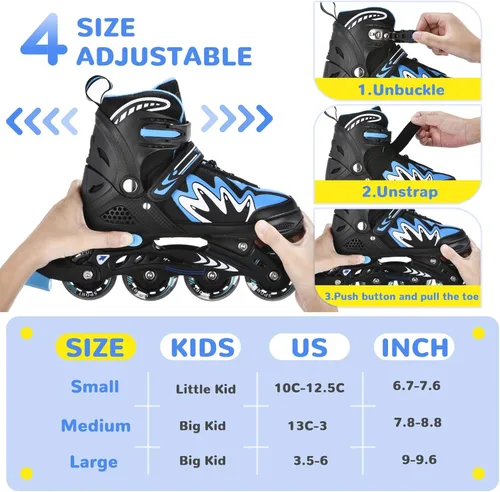 Miniatura 3 de TOMSHOO Adjustable Inline Skates for Kids Outdoor Roller Skates with Full Light Up Wheels Roller Blades for Girls and Boys Birthday Gift Azul