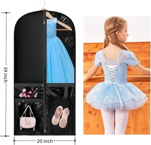 Miniatura 2 de Bolsa de ropa transparente para disfraz de baile, bolsa de ropa de 39 pulgadas para competiciones de baile, funda de ropa colgante para niños