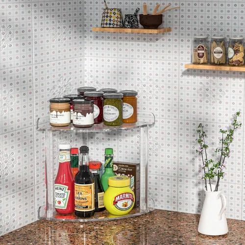 Miniatura 2 de Sezanrpt Estante Organizador de Esquina de Encimera de 2 Niveles 7x7x8 Pulgadas, Organizador de Baño de Acrílico Estante de Esquina para Encimera